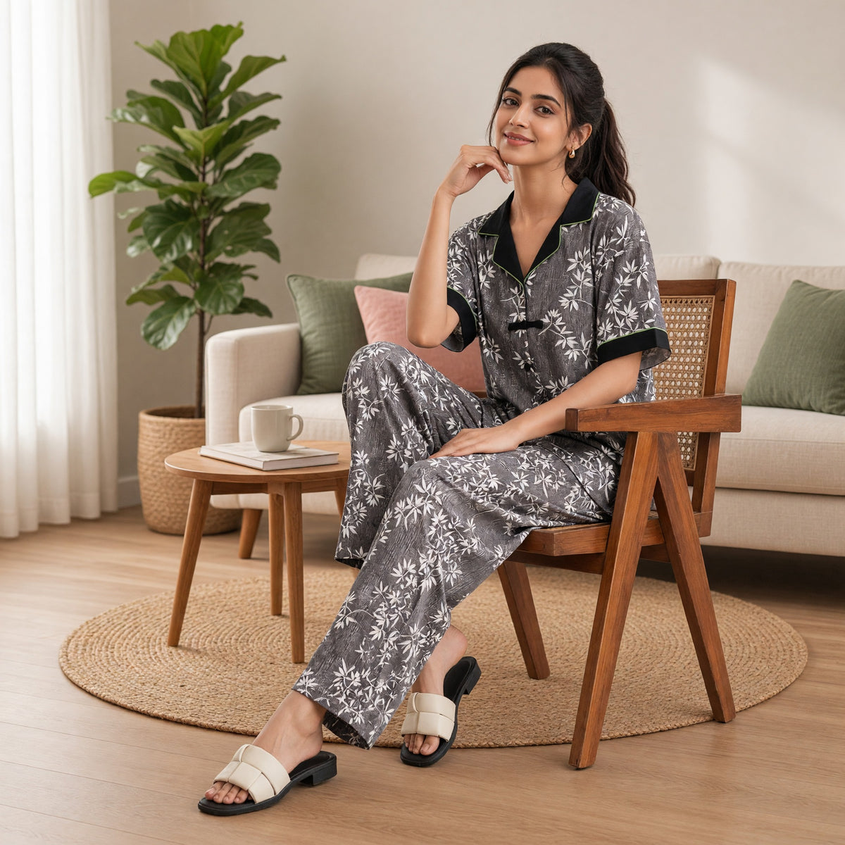 100% Cotton Bamboo Noir Padded Night Suit