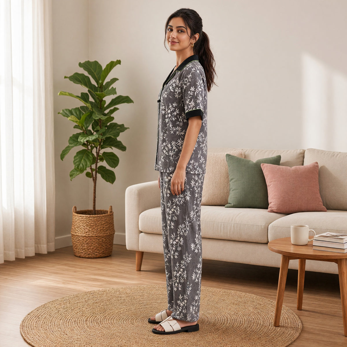 100% Cotton Bamboo Noir Padded Night Suit