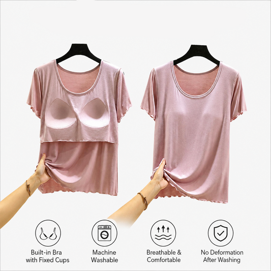 ZeroBra FeatherSoft Built-In Bra Lounge Tee in soft neutral tone, comfortable casual Indian loungewear top