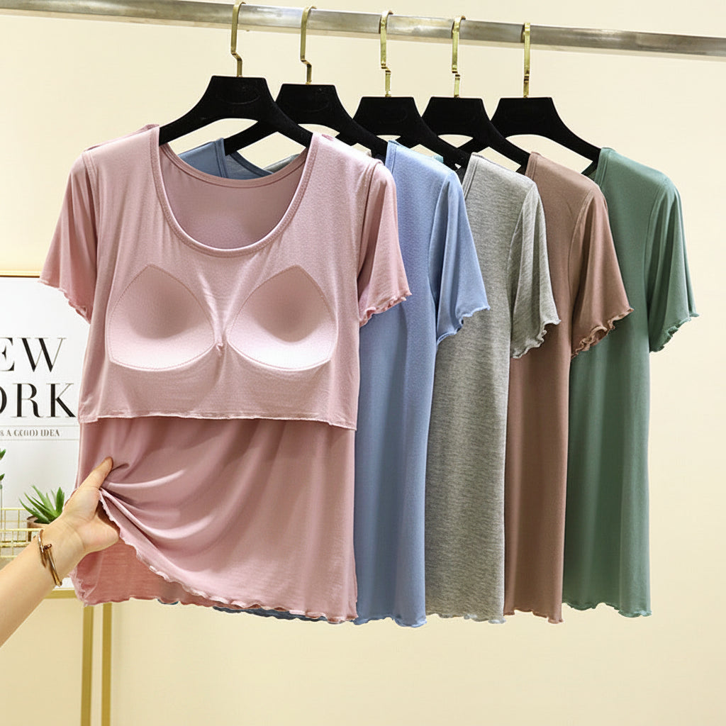 FeatherSoft Built-In Bra Lounge Tee in comfortable style, showcasing invisible support design for Indian women