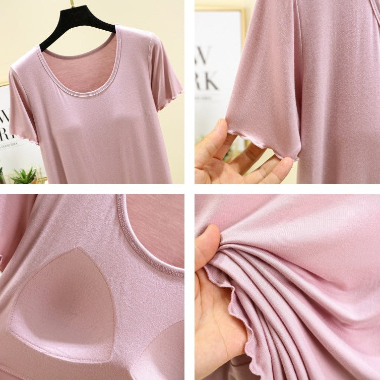 ZeroBra FeatherSoft Built-In Bra Lounge Tee in soft neutral tone, comfortable everyday Indian lingerie top