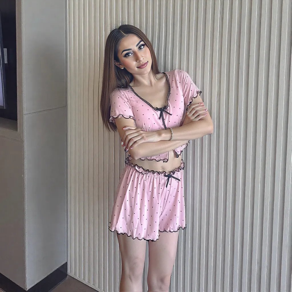 Premium Modal Flirty Dot Padded PJ Set โ Bubblegum Chic Edition