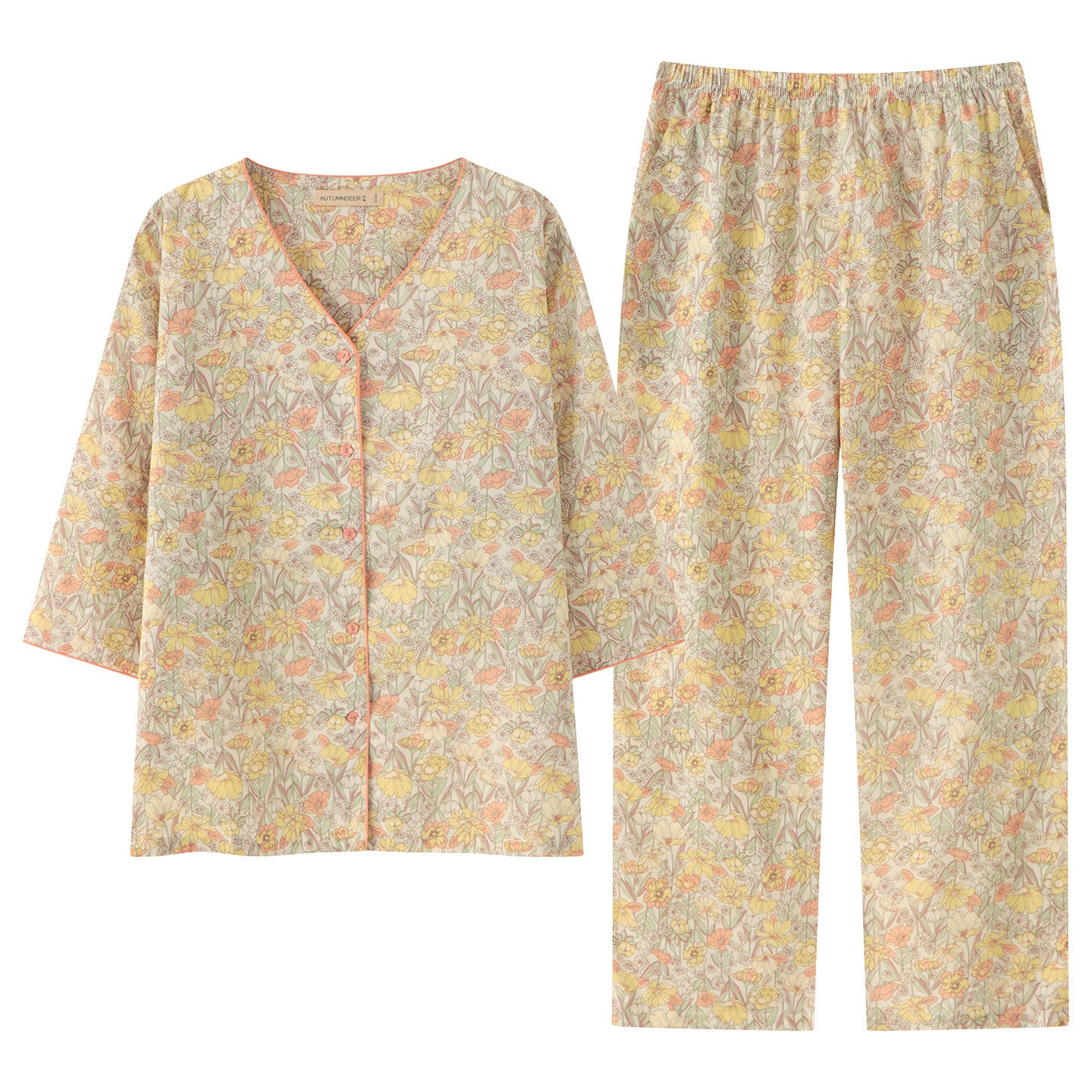Golden Meadow floral lounge set in sunlit yellow with comfortable padded bra top, Indian comfort wear by ZeroBra