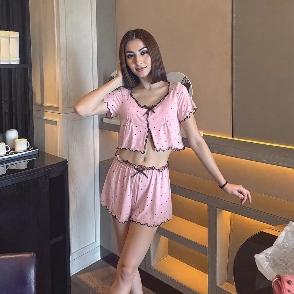Premium Modal Flirty Dot Padded PJ Set โ Bubblegum Chic Edition