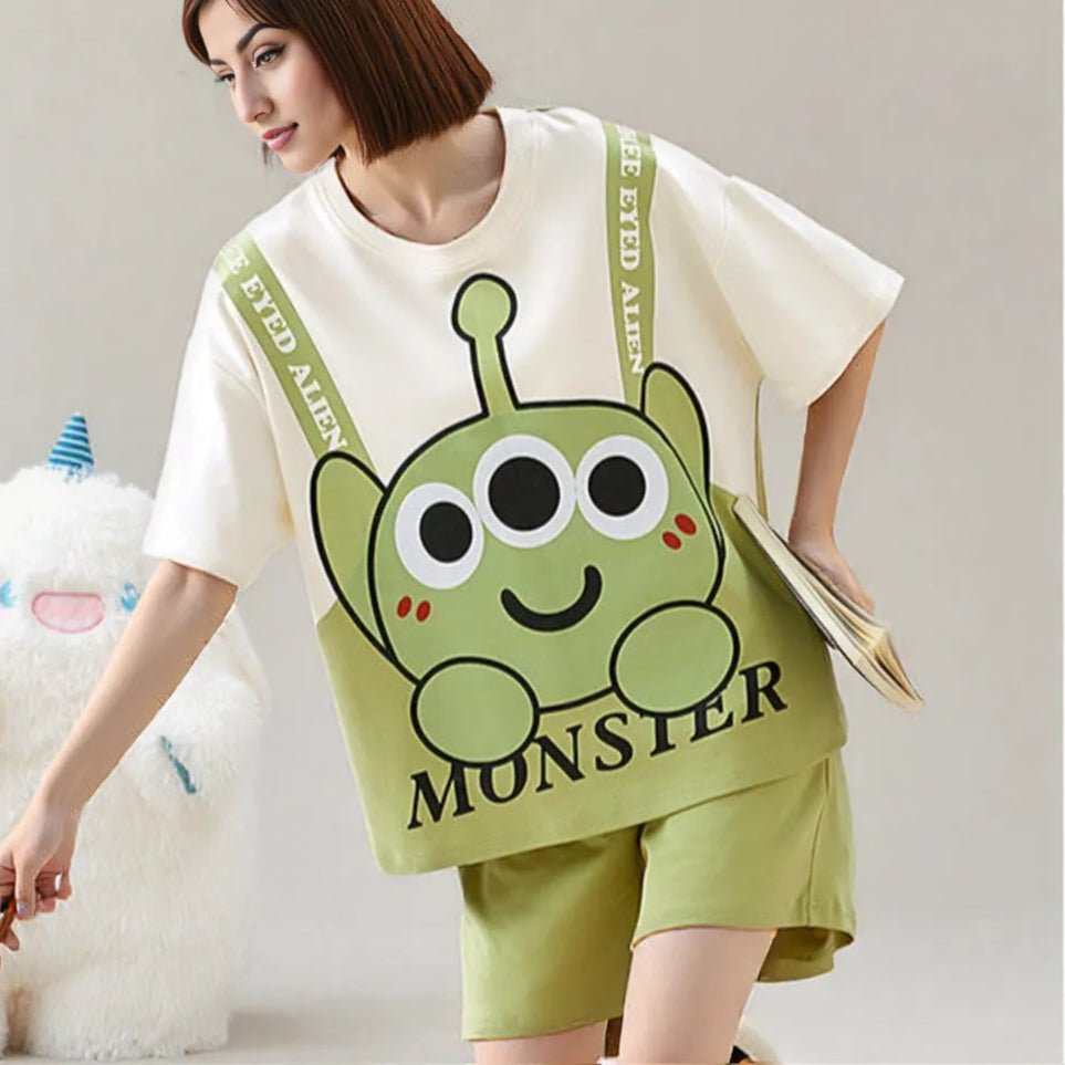 Alien Graphic Built - In Bra Lounge Set – Playful & Comfy - Zero Bra