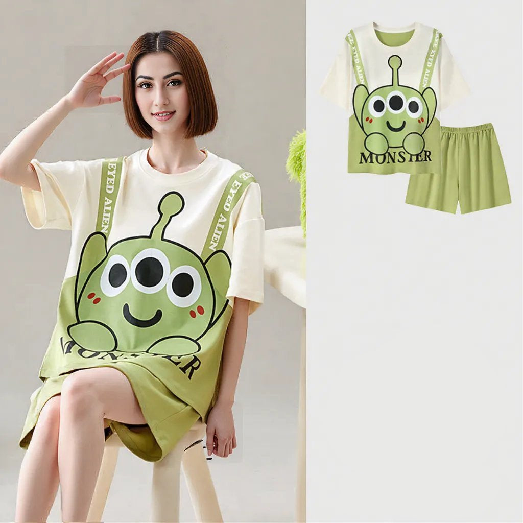 Alien Graphic Built - In Bra Lounge Set – Playful & Comfy - Zero Bra