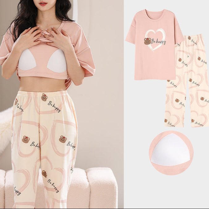 Be Happy Bear Padded PJ Set – With Padded Bliss - Zero Bra
