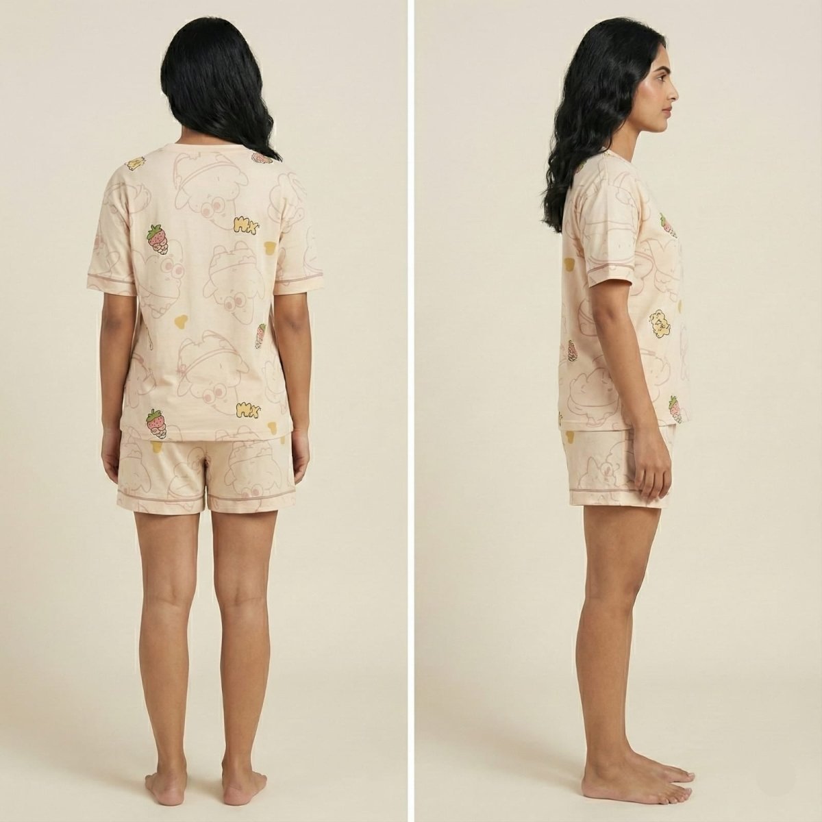 Berry Blush Cartoon Padded PJ Set With Pockets โ Summer Edition - Zero Bra