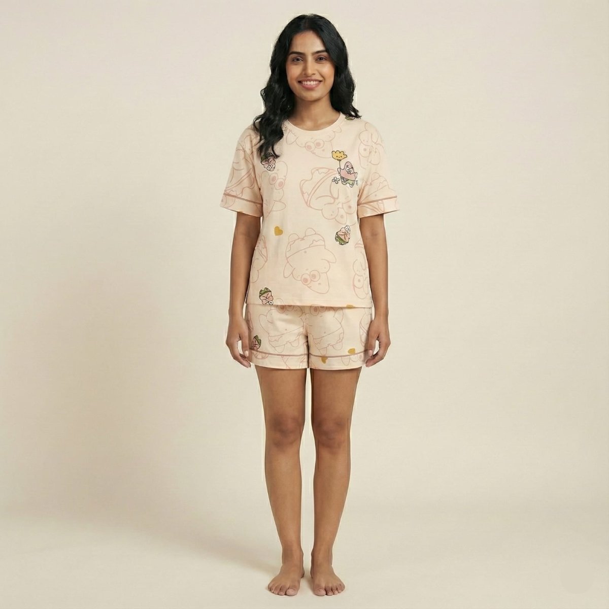 Berry Blush Cartoon Padded PJ Set With Pockets – Summer Edition - Zero Bra