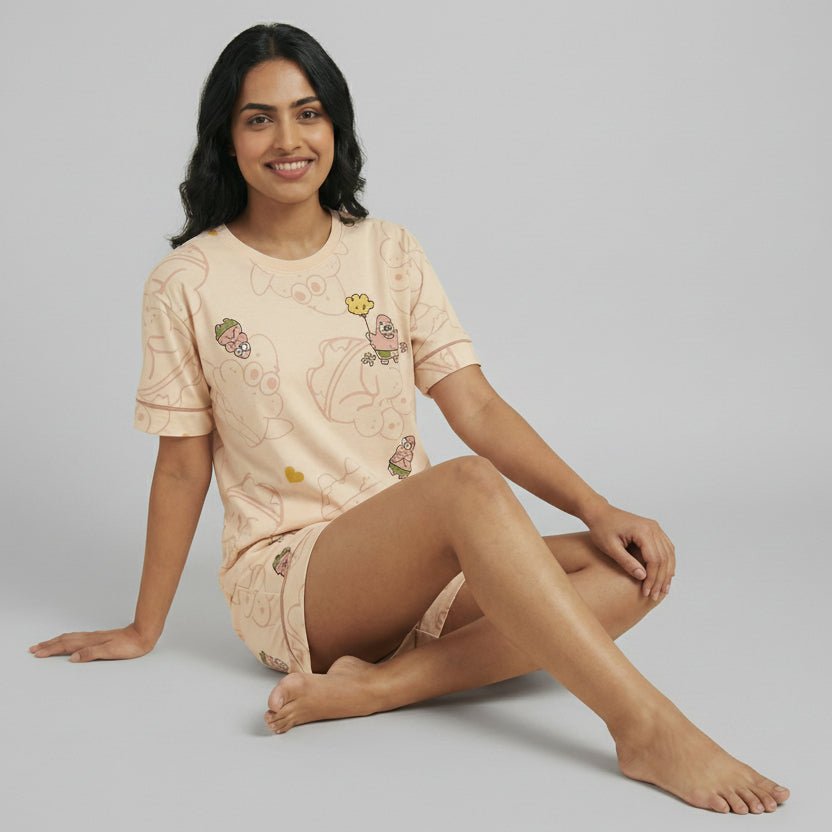 Berry Blush Cartoon Padded PJ Set With Pockets โ Summer Edition - Zero Bra