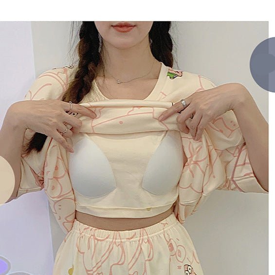 Berry Blush Cartoon PJ Set With Pockets โ Summer Edition - Zero Bra