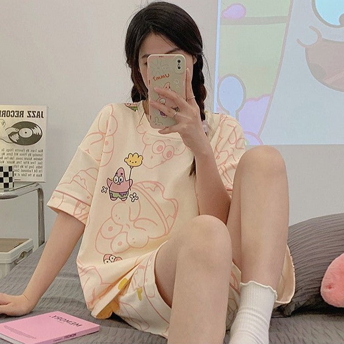 Berry Blush Cartoon PJ Set With Pockets โ Summer Edition - Zero Bra