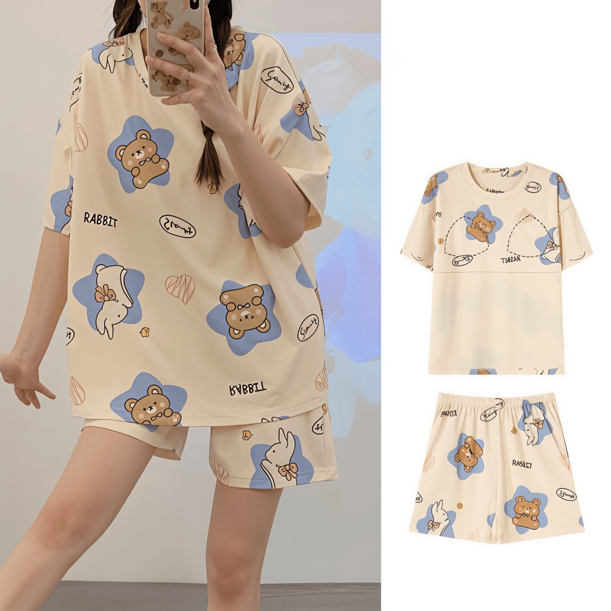Berry Cream Bear Built - In Bra PJ Set โ Summer Today Edition - Zero Bra