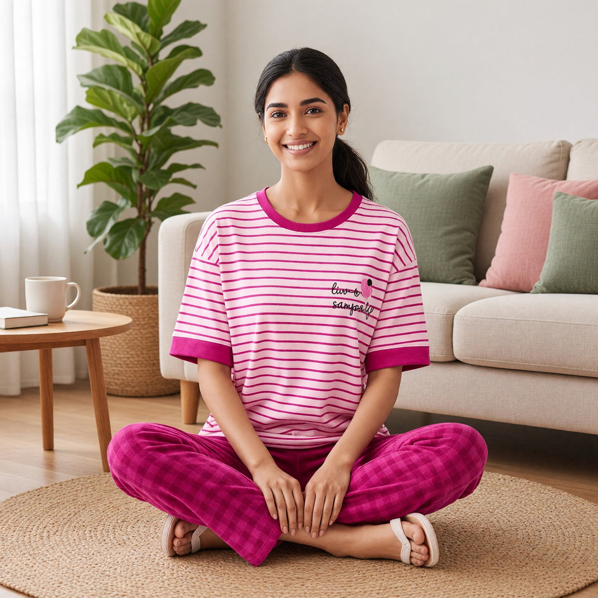 Berry Stripe Padded Night Suit