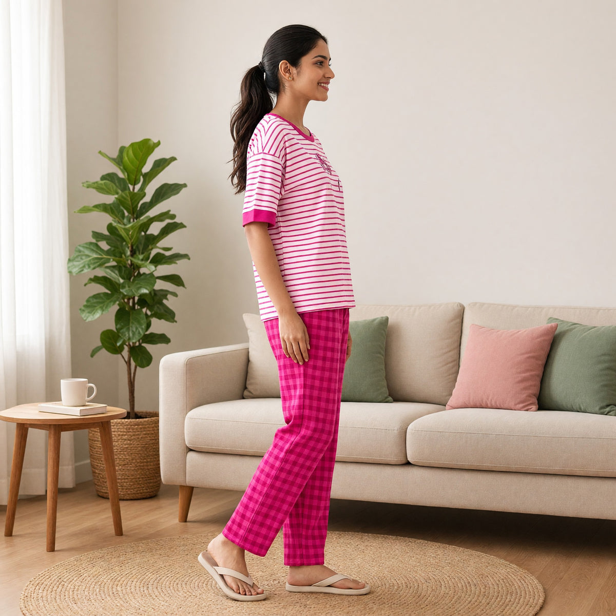 Berry Stripe Padded Night Suit