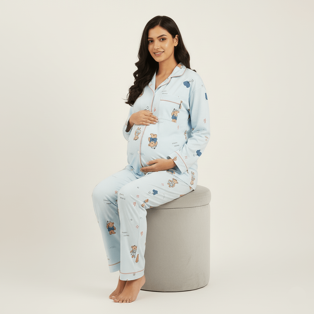 Blue Bear Maternity Padded PJ Set β Cute Comfort, Bump to Beyond - Zero Bra