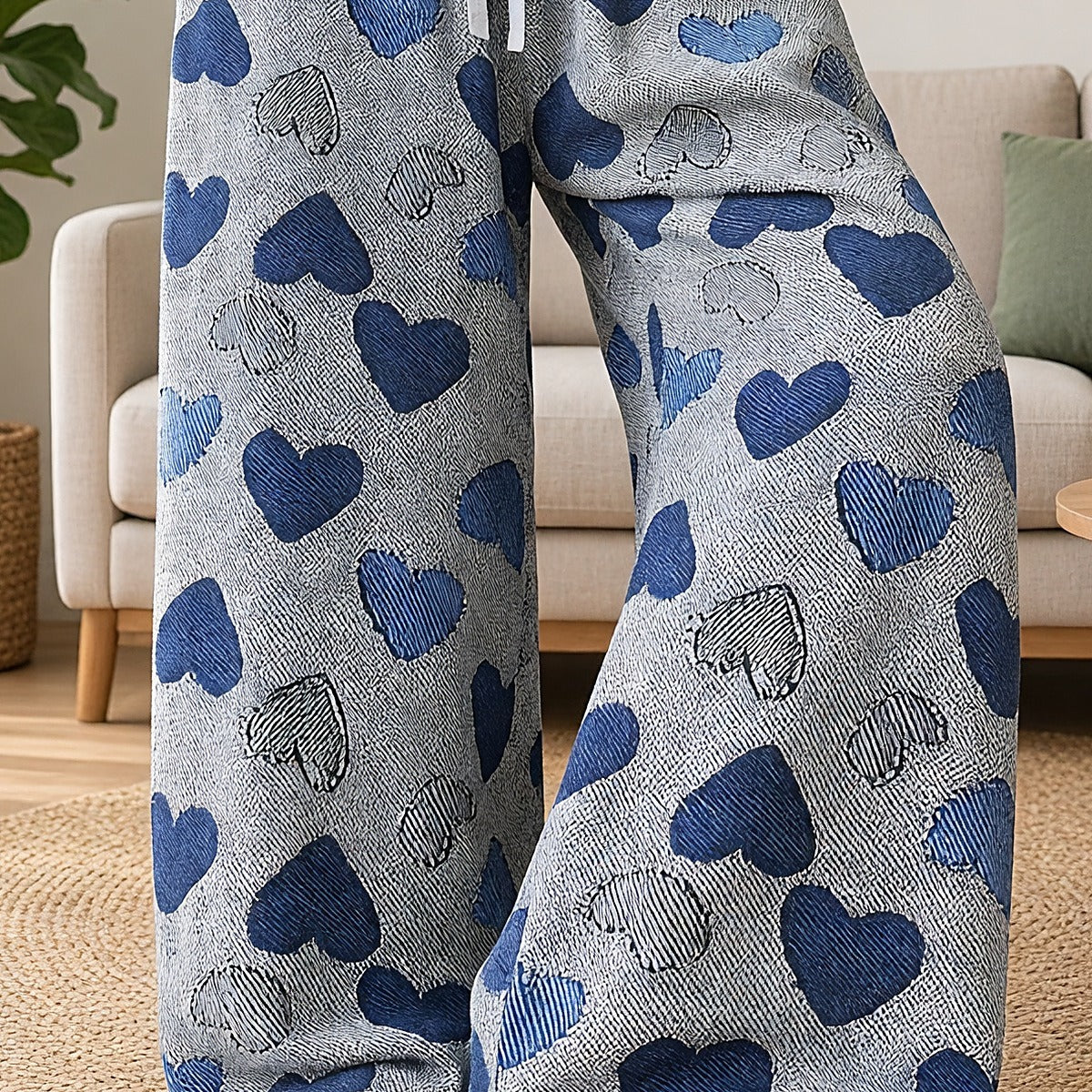 Blue Heart Wide-Leg Lounge Pants