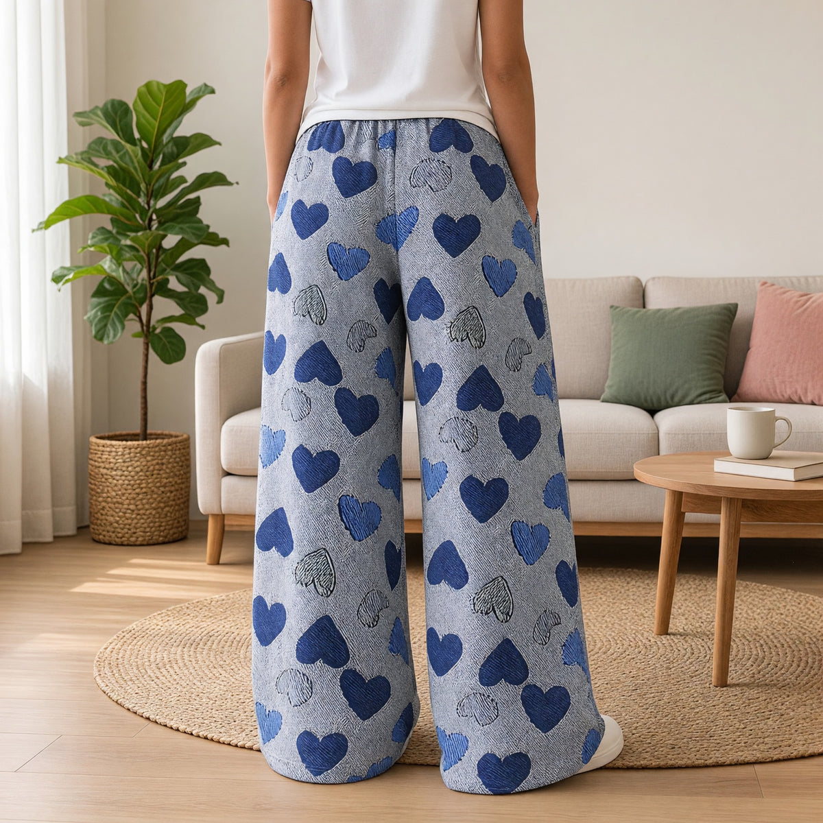 Blue Heart Wide-Leg Lounge Pants