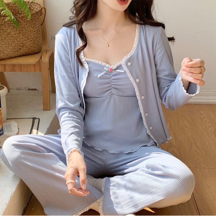 Blueberry Dream PJ Set – 3 - Piece With Padded Elegance - Zero Bra