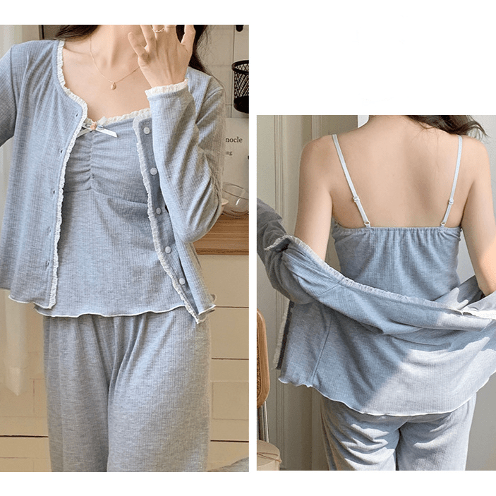 Blueberry Dream PJ Set – 3 - Piece With Padded Elegance - Zero Bra