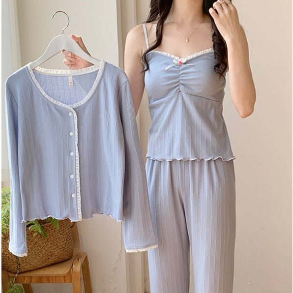 Blueberry Dream PJ Set – 3 - Piece With Padded Elegance - Zero Bra