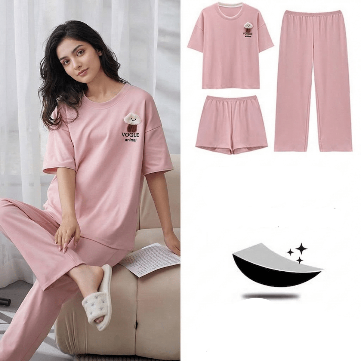 Blush Bunny Lounge PJ Set – With Padded Bliss (3 - Piece Set) - Zero Bra