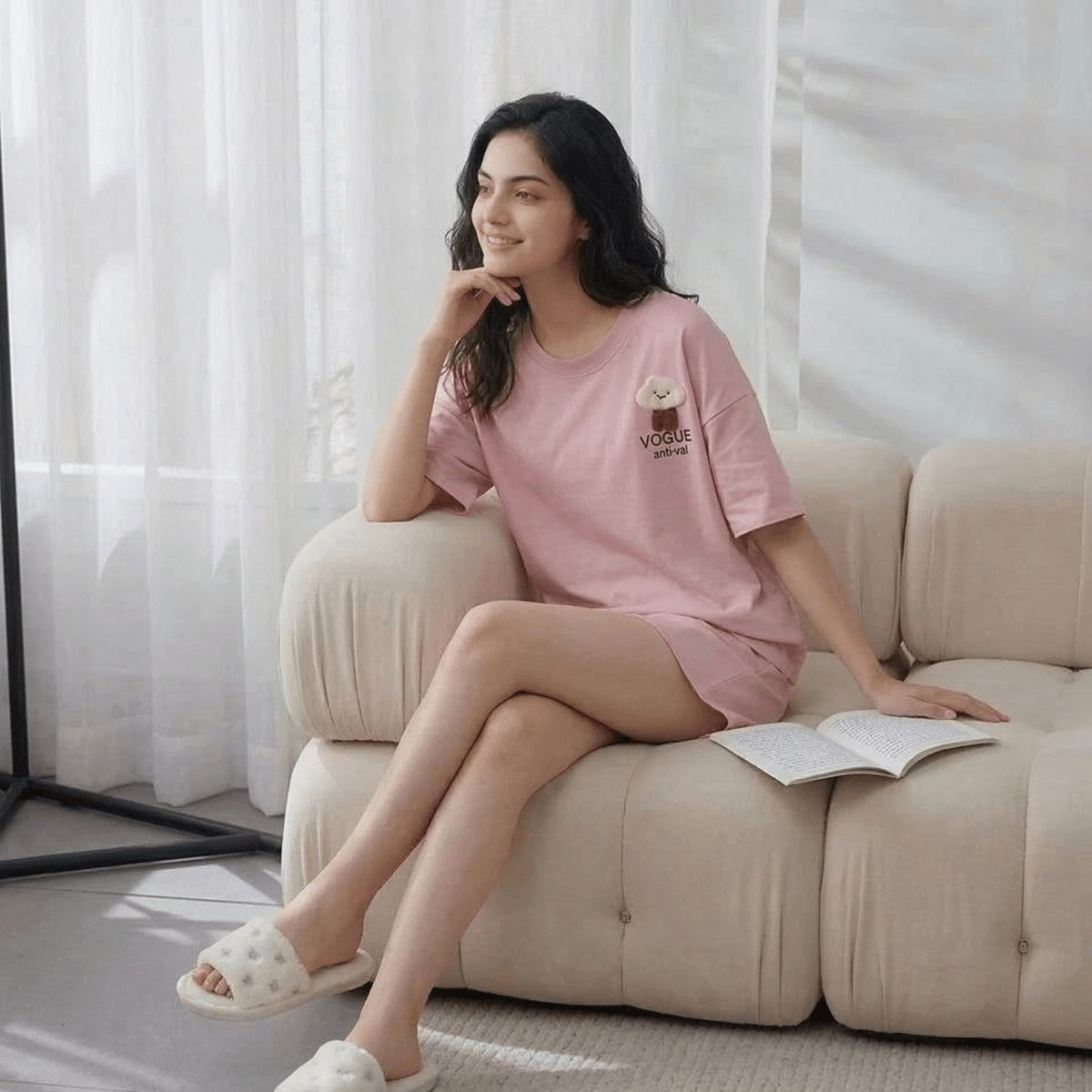 Blush Bunny Lounge PJ Set – With Padded Bliss (3 - Piece Set) - Zero Bra