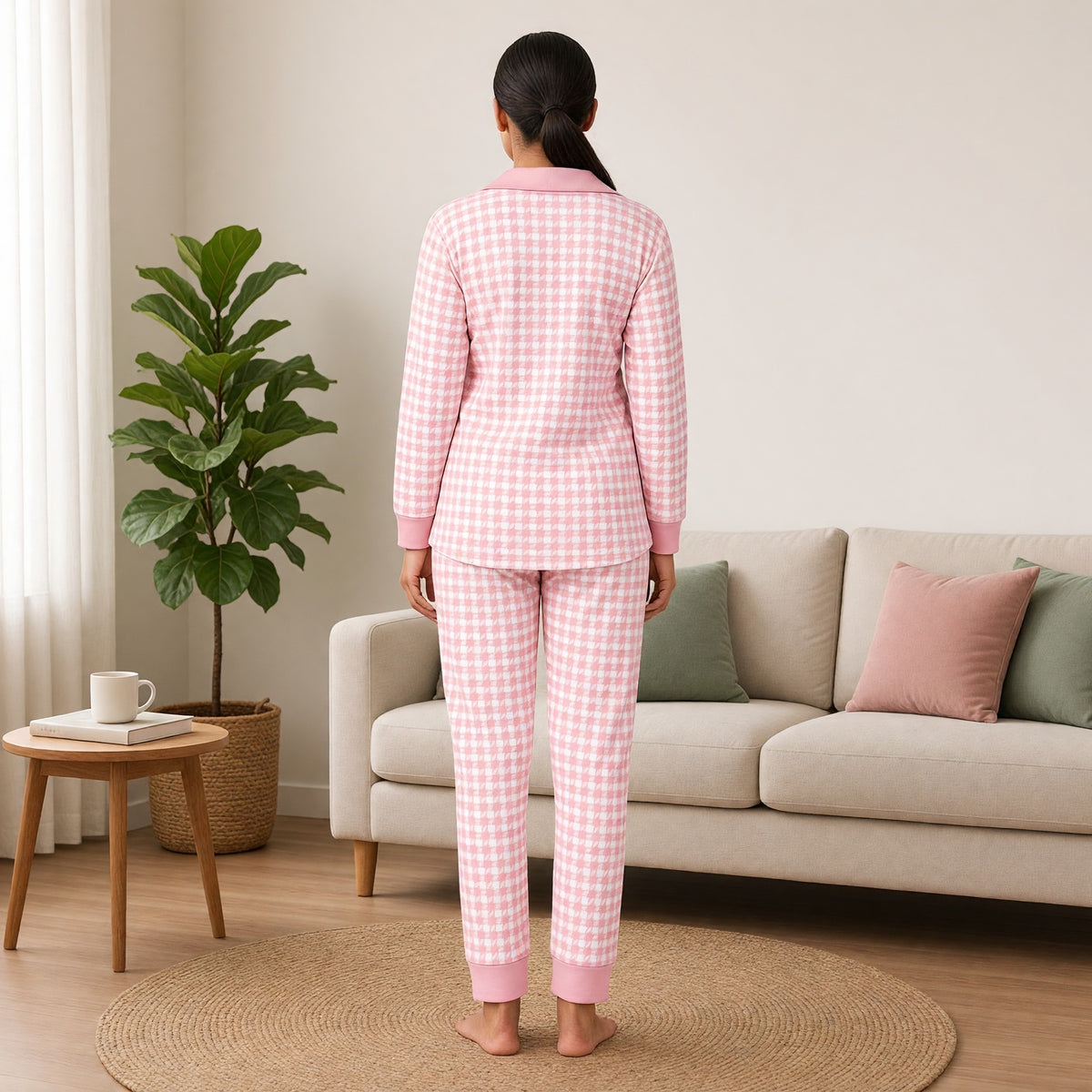 Blush Houndstooth Padded Feeding Night Suit