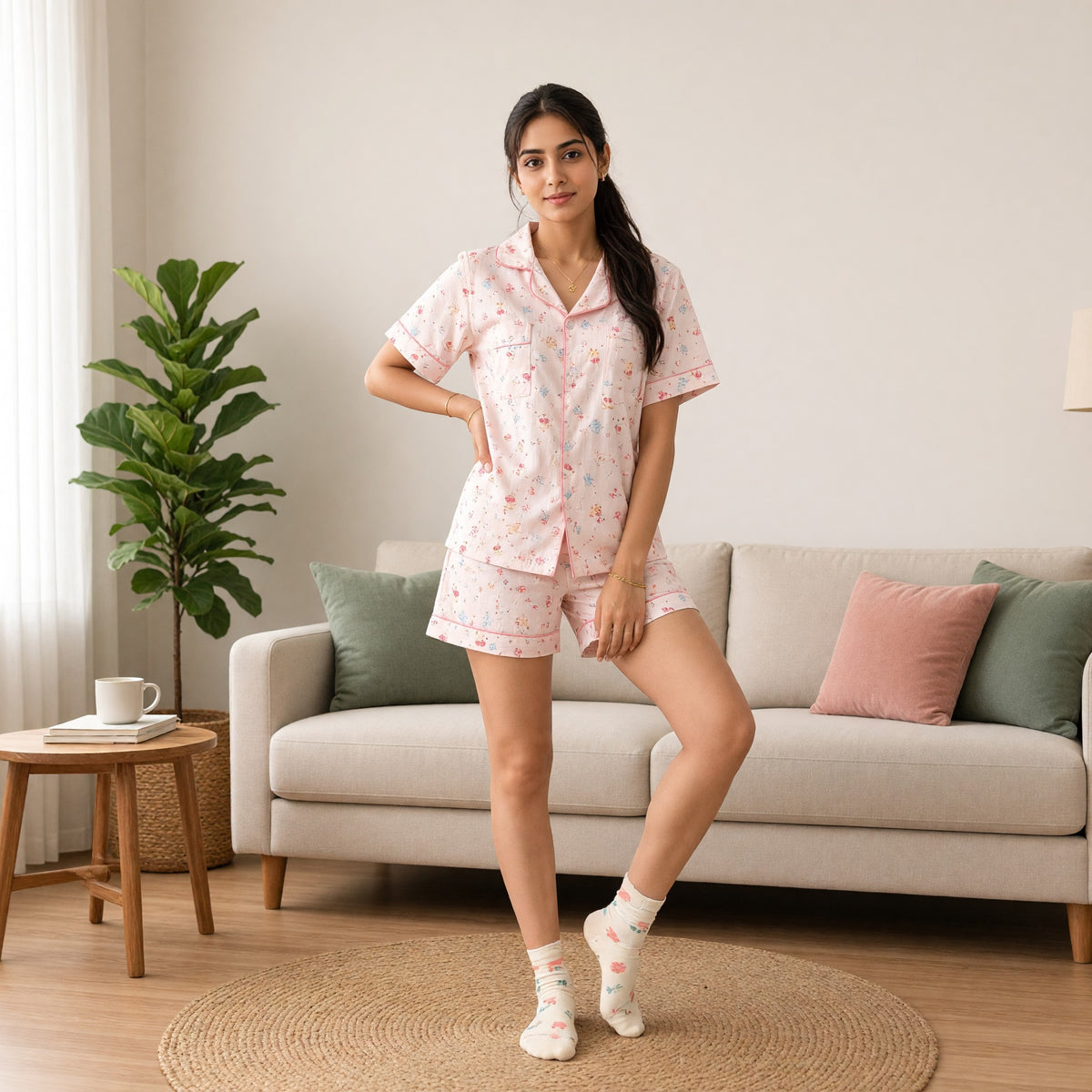 Blush Kitty 3-Piece Padded Night Suit