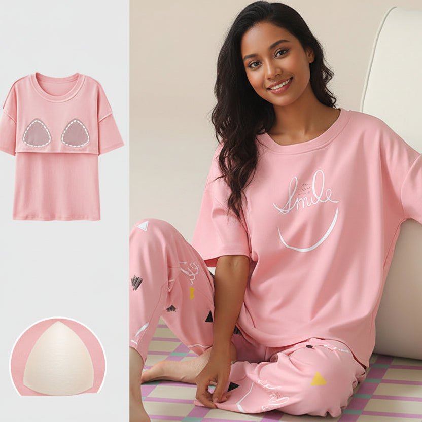 Blush Smile PJ Set – With Padded Bliss - Zero Bra