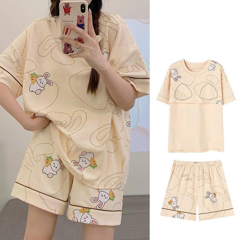 Bunny Doodle Built - In Bra PJ Set โ Creamy Cuteness Edition - Zero Bra