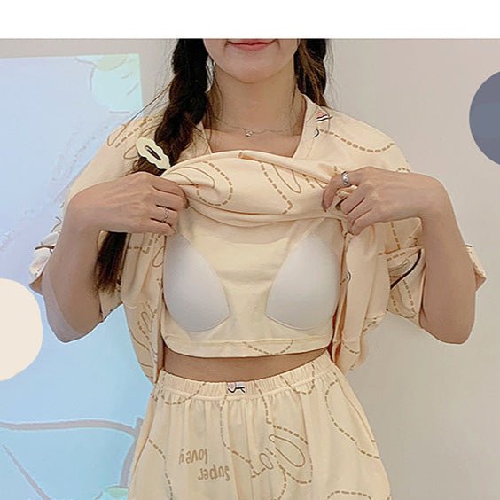 Bunny Doodle Built - In Bra PJ Set โ Creamy Cuteness Edition - Zero Bra