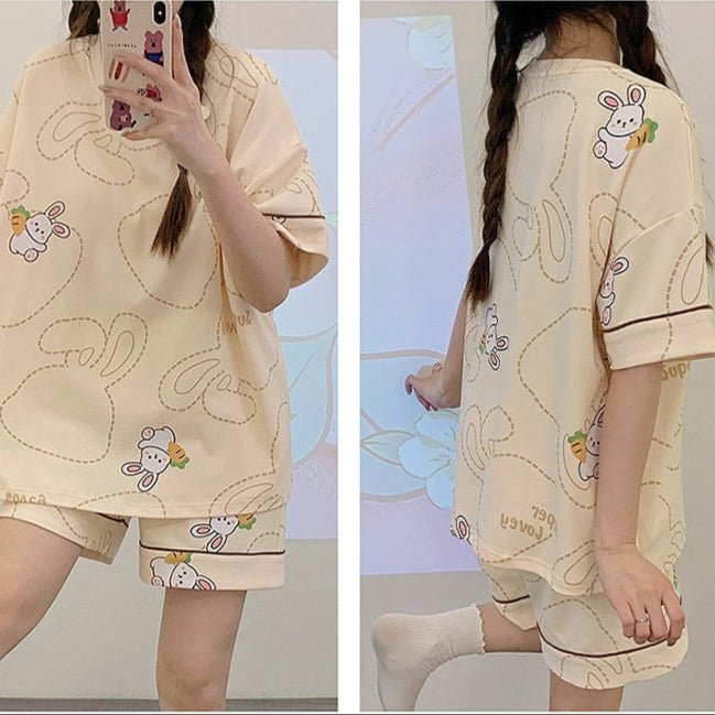 Bunny Doodle Built - In Bra PJ Set โ Creamy Cuteness Edition - Zero Bra