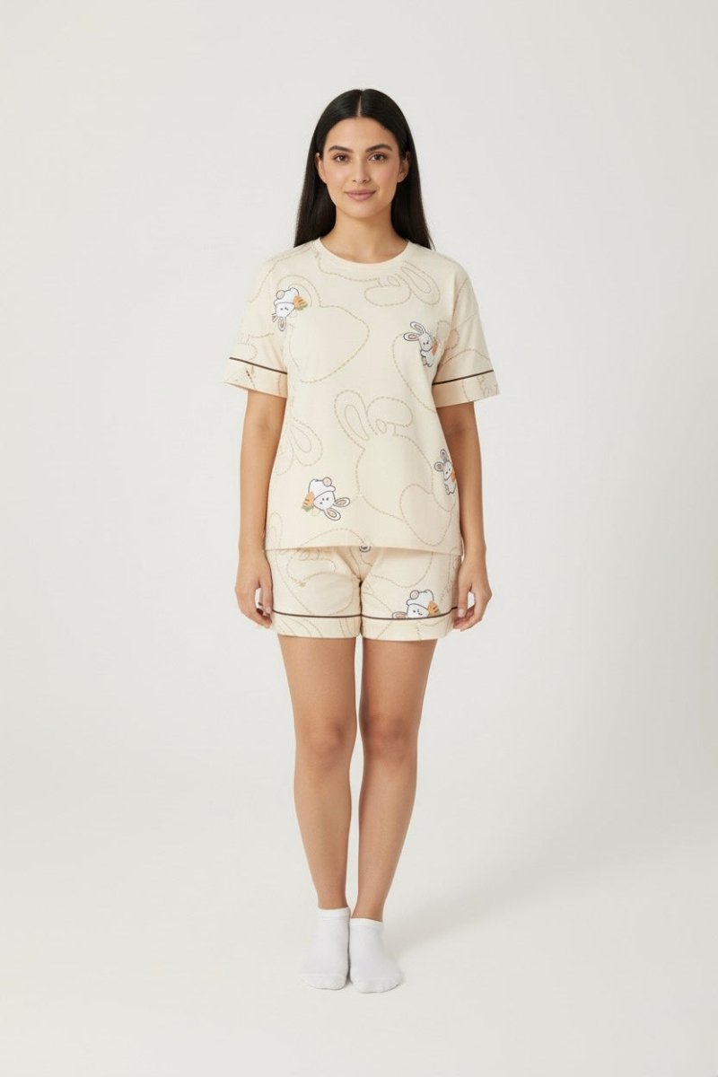 Bunny Doodle Padded PJ Set – Creamy Cuteness Edition - Zero Bra