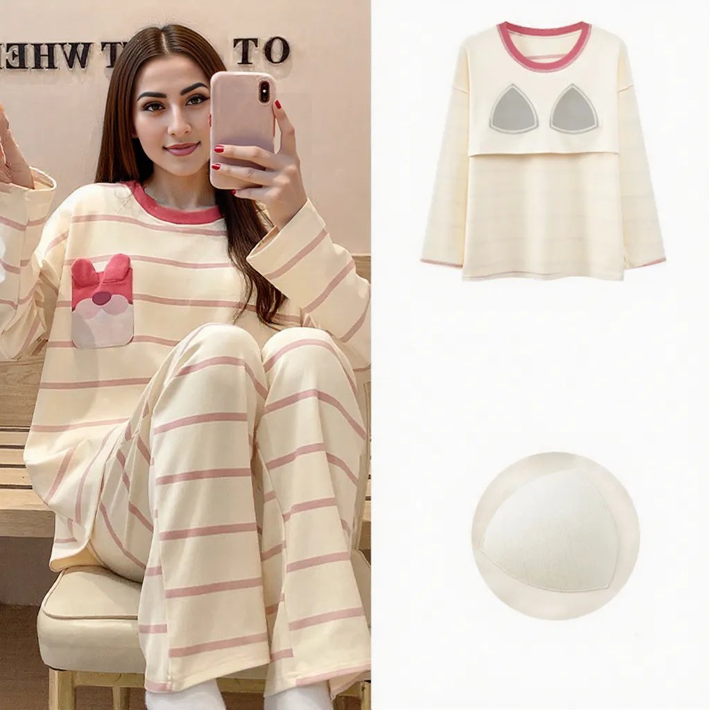 Bunny Pocket Striped PJ Set – Built - In Bra Magic - Zero Bra