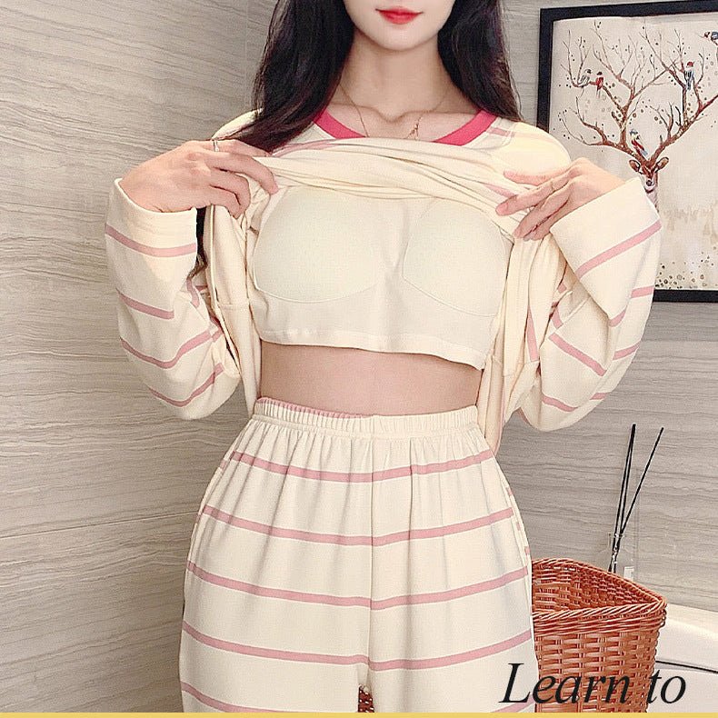 Bunny Pocket Striped PJ Set β Built - In Bra Magic - Zero Bra