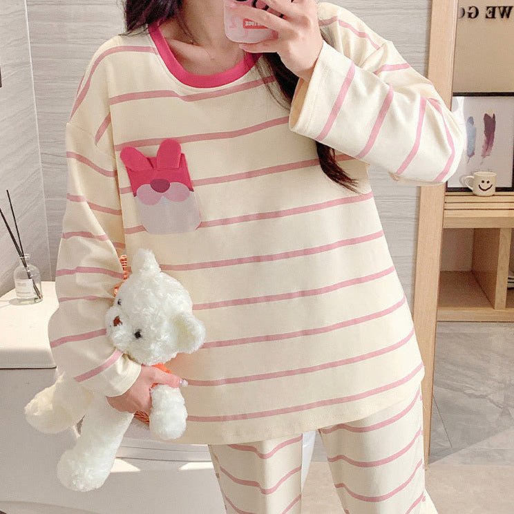 Bunny Pocket Striped PJ Set β Built - In Bra Magic - Zero Bra