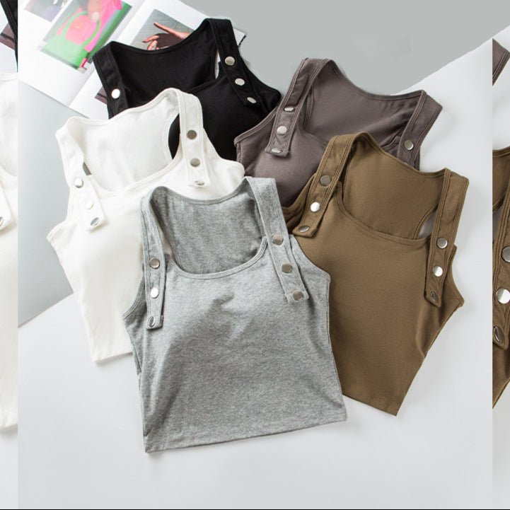 Button - Detail Ribbed Tank Top – Sleek & Stylish - Zero Bra