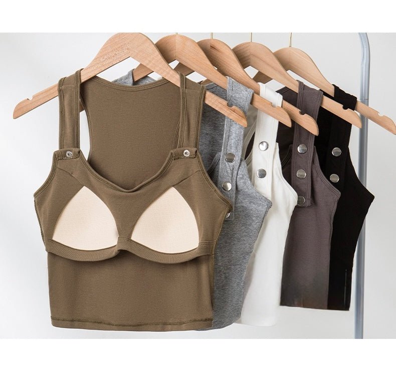 Button - Detail Ribbed Tank Top – Sleek & Stylish - Zero Bra