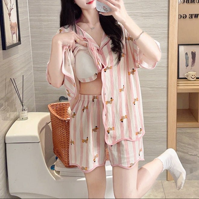 Candy Stripes & Cutie Vibes Pajama Set – Built - In Bra! - Zero Bra