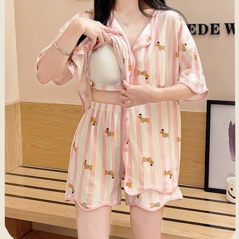 Candy Stripes & Cutie Vibes Pajama Set – Built - In Bra! - Zero Bra