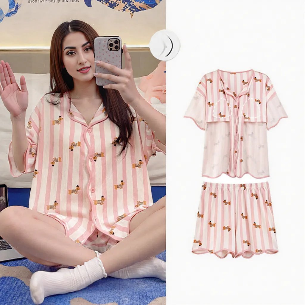 Candy Stripes & Cutie Vibes Pajama Set – Built - In Bra! - Zero Bra