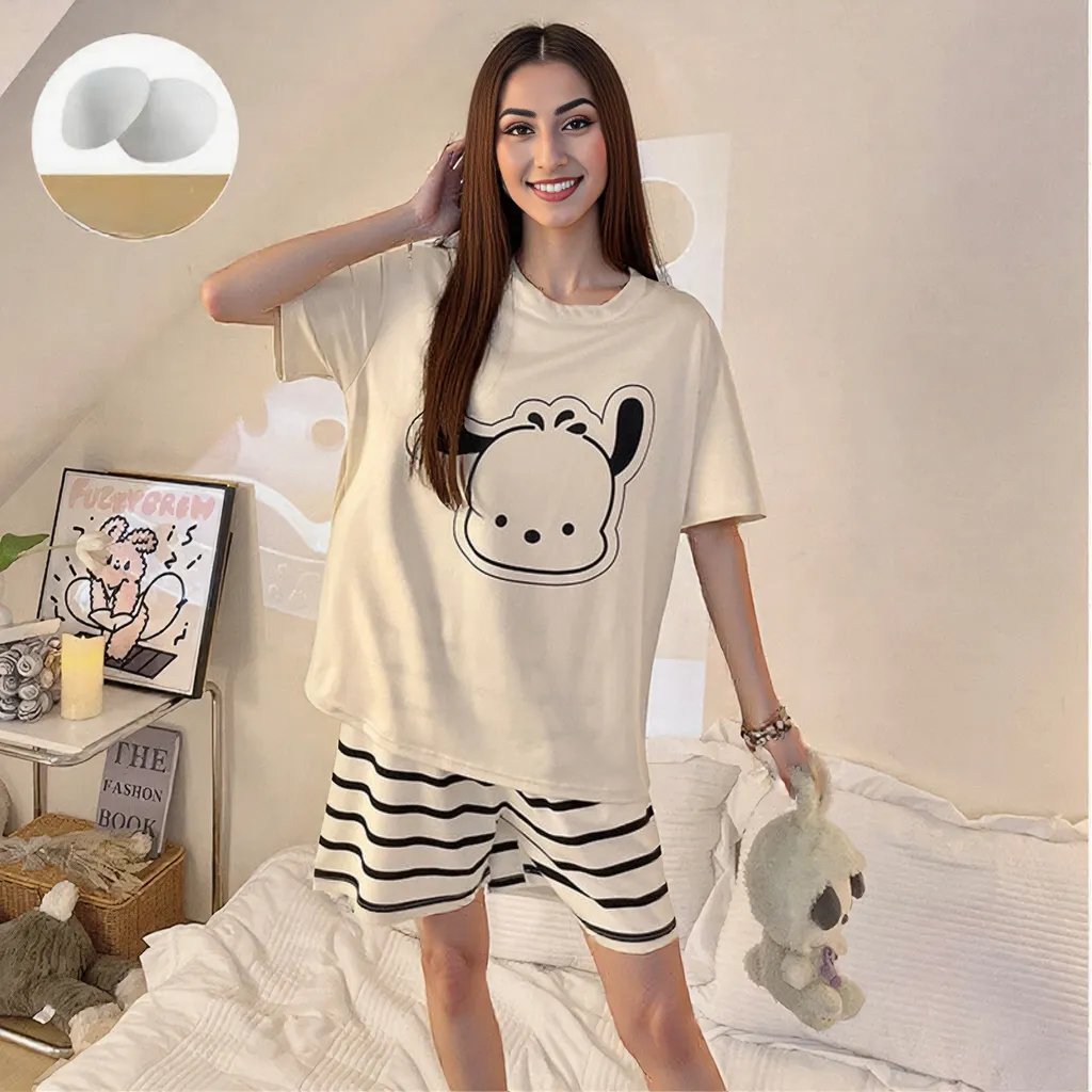 Cartoon Chic Built - In Bra 2 - Piece Pajama Set - Zero Bra