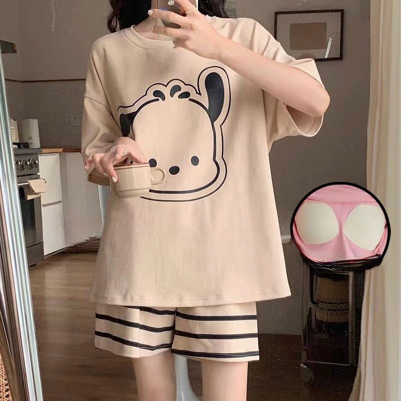 Cartoon Chic Built - In Bra 2 - Piece Pajama Set - Zero Bra