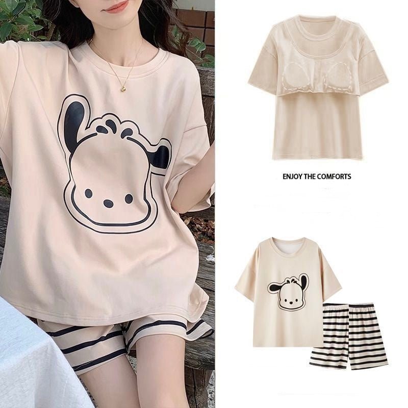 Cartoon Chic Built - In Bra 2 - Piece Pajama Set - Zero Bra