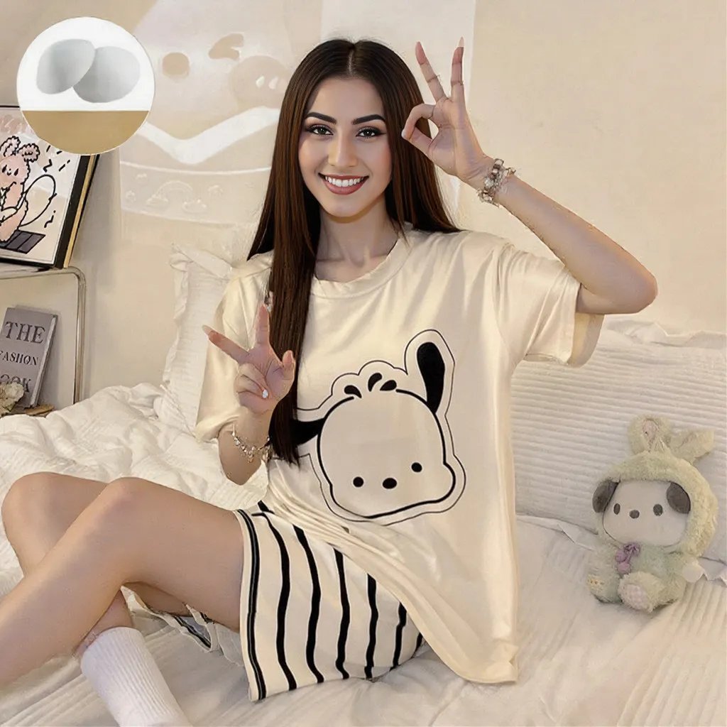 Cartoon Chic Built - In Bra 2 - Piece Pajama Set - Zero Bra