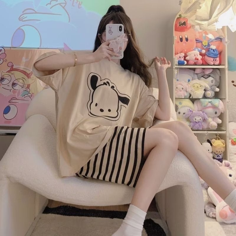 Cartoon Chic Built - In Bra 2 - Piece Pajama Set - Zero Bra