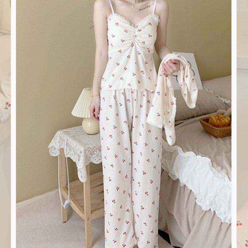 Cherry Bliss PJ Set โ 3 - Piece With Padded Sweetness - Zero Bra
