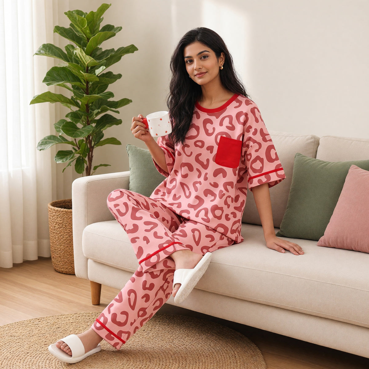 Cherry Leopard Padded Night Suit