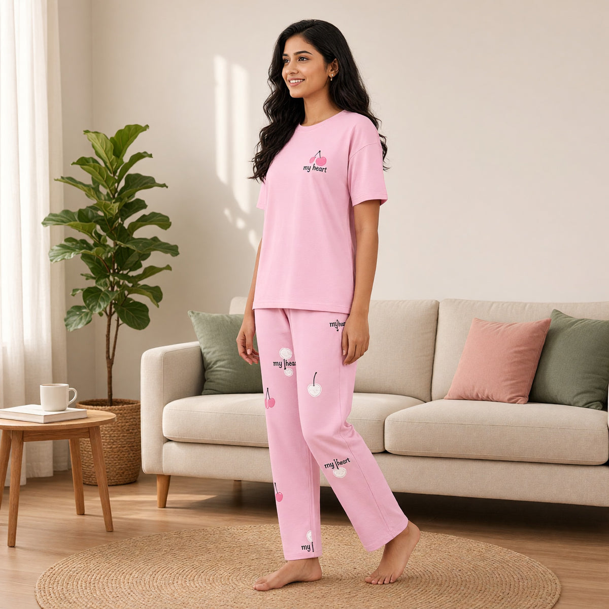 Cherry Whisper Padded Night Suit
